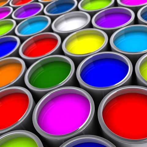 Colorful paint cans on white - rendered in 3d